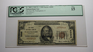 $50 1929 Wallingford Connecticut CT National Currency Bank Note Bill Ch. #2599