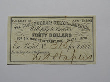 Load image into Gallery viewer, $40 1861 Confederate Bond Coupon Certificate Currency Bank Note Bill UNC