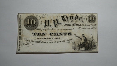 $.10 1852 Jordanville New York NY Obsolete Currency Bank Note Bill P.P Hyde CU++