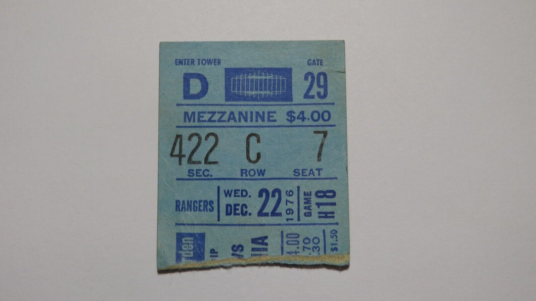 December 22, 1976 New York Rangers Vs Philadelphia Flyers NHL Hockey Ticket Stub