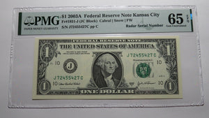 $1 2003 Radar Serial Number Federal Reserve Currency Bank Note Bill PMG UNC65EPQ