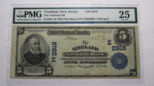 $5 1902 Vineland New Jersey NJ National Currency Bank Note Bill Ch. #2918 VF25!