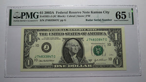 $1 2003 Radar Serial Number Federal Reserve Currency Bank Note Bill PMG UNC65EPQ