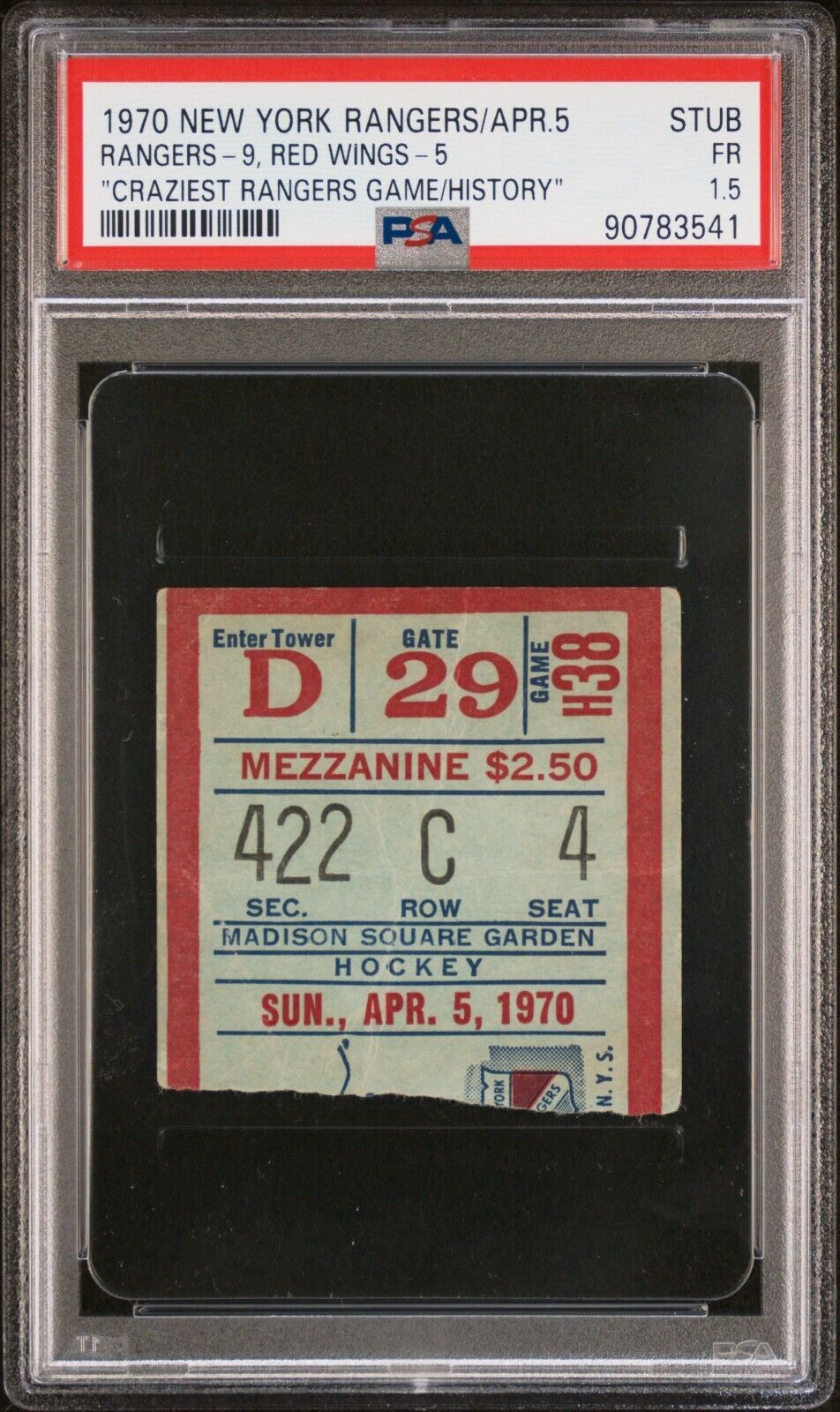 4/5/70 New York Rangers Red Wings NHL Hockey Ticket Stub 