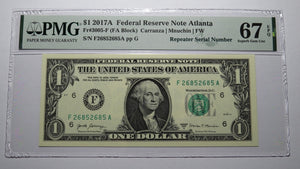 $1 2017 Repeater Serial Number Federal Reserve Currency Bank Note Bill PMG UNC67