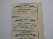 Load image into Gallery viewer, $4 1861 Confederate Bond Coupon Certificate Uncut Sheet Currency Bank Note Bill