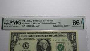 $1 1988 Radar Serial Number Federal Reserve Currency Bank Note Bill PMG UNC66EPQ
