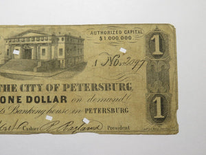 $1 1861 Petersburg Virginia VA Obsolete Currency Bank Note Bill City of Peters