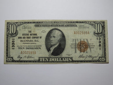 $10 1929 Blossburg Pennsylvania PA National Currency Bank Note Bill Ch #13381 VF
