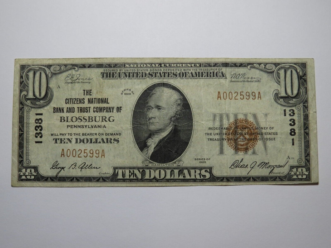 $10 1929 Blossburg Pennsylvania PA National Currency Bank Note Bill Ch #13381 VF