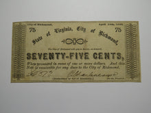 Load image into Gallery viewer, $.75 1862 Richmond Virginia Obsolete Currency Bank Note Bill City of Richmond XF
