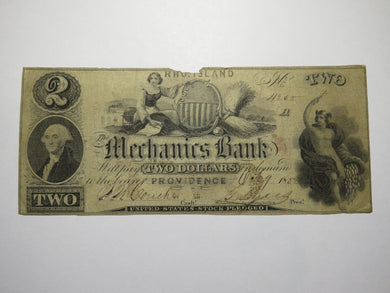$2 1852 Providence Rhode Island Obsolete Currency Bank Note Bill Mechanics Bank