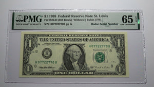 $1 1995 Radar Serial Number Federal Reserve Currency Bank Note Bill PMG UNC65EPQ