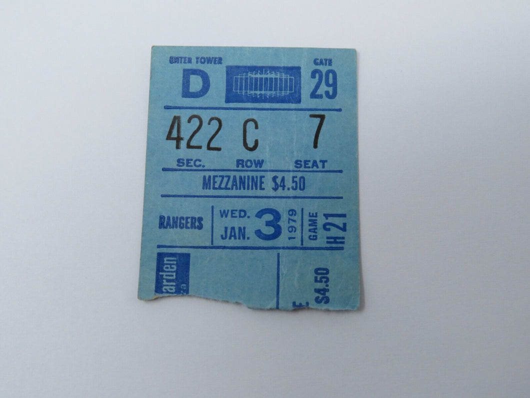 January 3, 1979 New York Rangers Vs. Montreal Canadiens NHL Hockey Ticket Stub