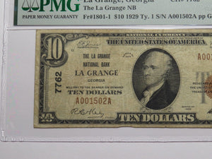 $10 1929 La Grange Georgia GA National Currency Bank Note Bill Ch #7762 VF20 PMG