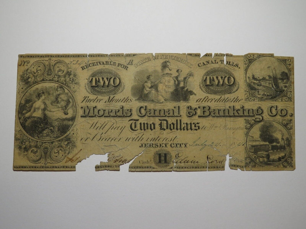 $2 1841 Jersey City New Jersey Obsolete Currency Bank Note Bill Morris Canal