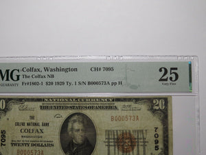 $20 1929 Colfax Washington National Currency Bank Note Bill Ch. #7095 VF25 PMG
