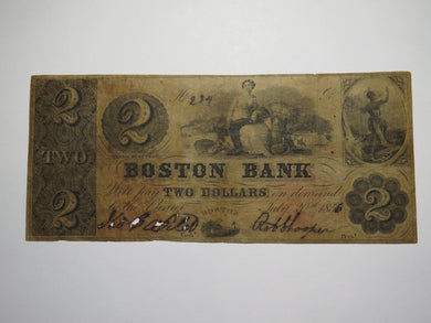$2 1856 Boston Massachusetts MA Obsolete Currency Bank Note Bill The Boston Bank