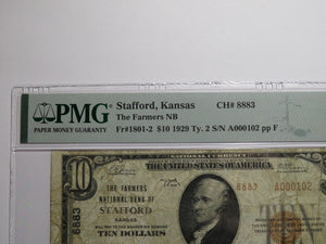 $10 1929 Stafford Kansas KS National Currency Bank Note Bill Ch. #8883 F15 PMG