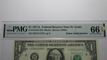 Load image into Gallery viewer, 2 $1 1977 &amp; 2003 Matching Radar Serial Numbers Federal Reserve Bank Note Bills 