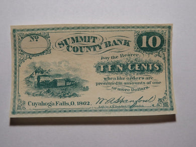 $.10 1862 Cuyahoga Falls Ohio OH Obsolete Currency Bank Note Bill Summit County