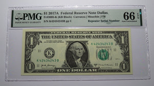 $1 2017 Repeater Serial Number Federal Reserve Currency Bank Note Bill PMG UNC66