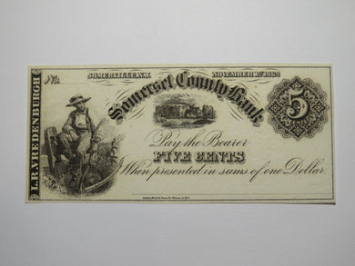 $.05 1862 Somerville New Jersey Obsolete Currency Bank Note Bill Somerset UNC+++