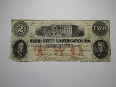 $2 1862 Charleston South Carolina Obsolete Currency Bank Note Bill Low Serial #8