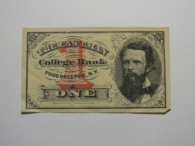 $.01 1870's Poughkeepsie New York Obsolete Currency Note Eastman College