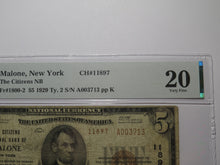 Load image into Gallery viewer, $5 1929 Malone New York NY National Currency Bank Note Bill Charter #11897 VF20