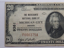 Load image into Gallery viewer, $20 1929 Michigan City Indiana National Currency Bank Note Bill #9381 VF25 PCGS