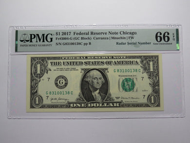 $1 2017 Radar Serial Number Federal Reserve Currency Bank Note Bill PMG UNC66EPQ