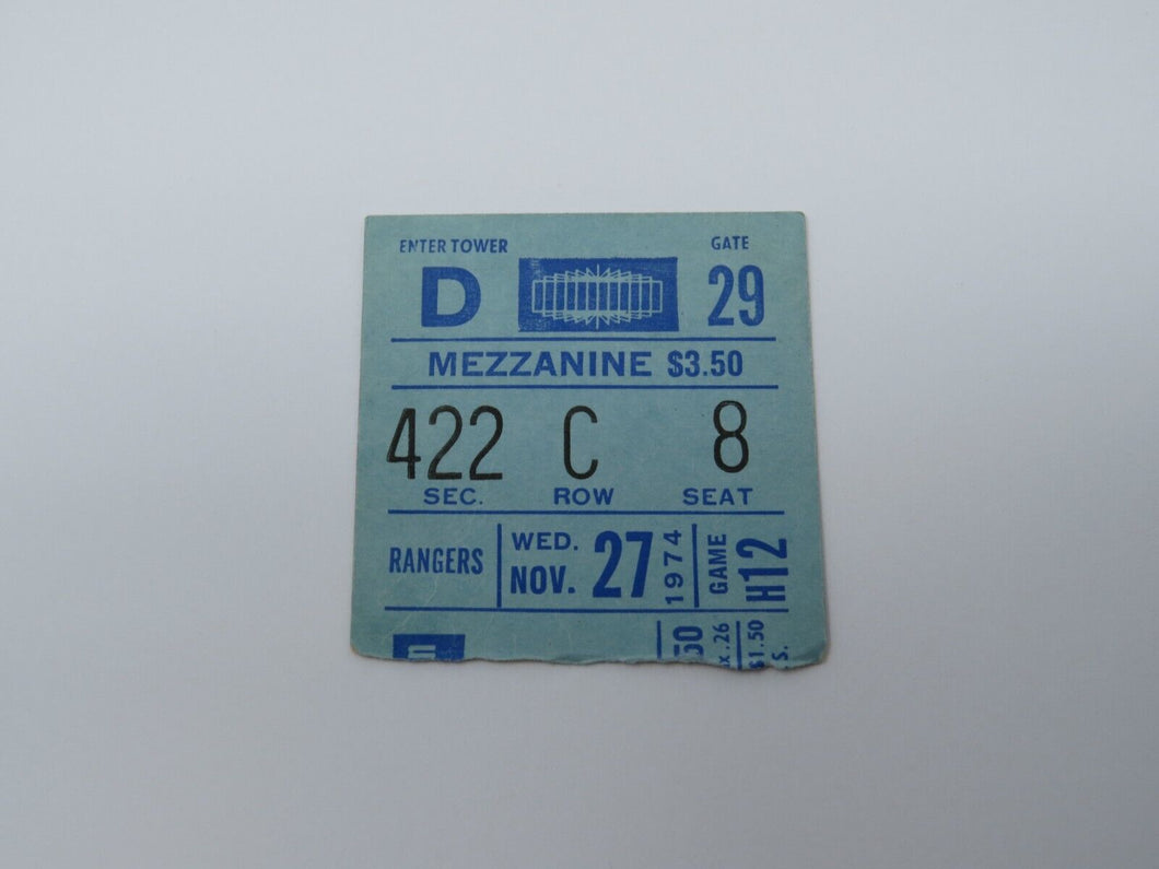 November 27, 1974 New York Rangers Maple Leafs Hockey Ticket Stub! Ratelle 300th