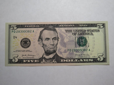 $5 2017 Radar Serial Number Federal Reserve Currency Bank Note Bill #28399382
