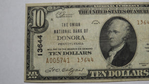 $10 1929 Donora Pennsylvania PA National Currency Bank Note Bill! Ch. #13644 VF