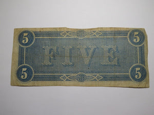 $5 1864 Richmond Virginia VA Confederate Currency Bank Note Bill RARE T69 FINE+
