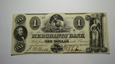 $1 1852 Washington D.C. Obsolete Currency Bank Note Bill! Merchants Bank DC XF++