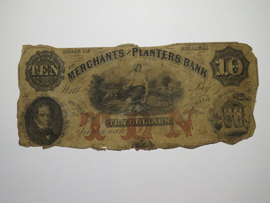 $10 1856 Savannah Georgia Obsolete Currency Bank Note Bill Merchants Planters