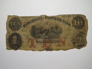 $10 1856 Savannah Georgia Obsolete Currency Bank Note Bill Merchants Planters
