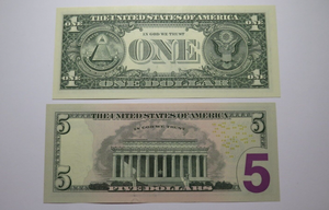 2 $1 & $5 2003 Matching Fancy Serial Numbers Federal Reserve Bank Note Bills UNC