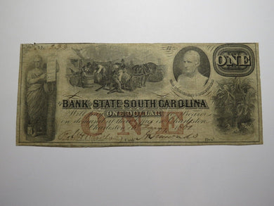 $1 1861 Charleston South Carolina SC Obsolete Currency Bank Note Bill Bank of SC