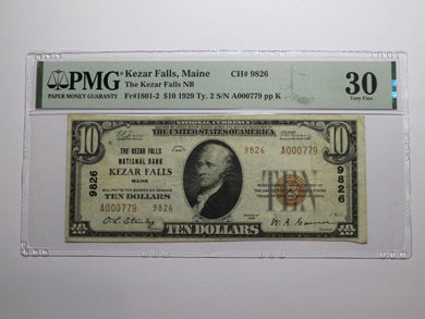 $10 1929 Kezar Falls Maine National Currency Bank Note Bill Ch. #9826 VF30 PMG