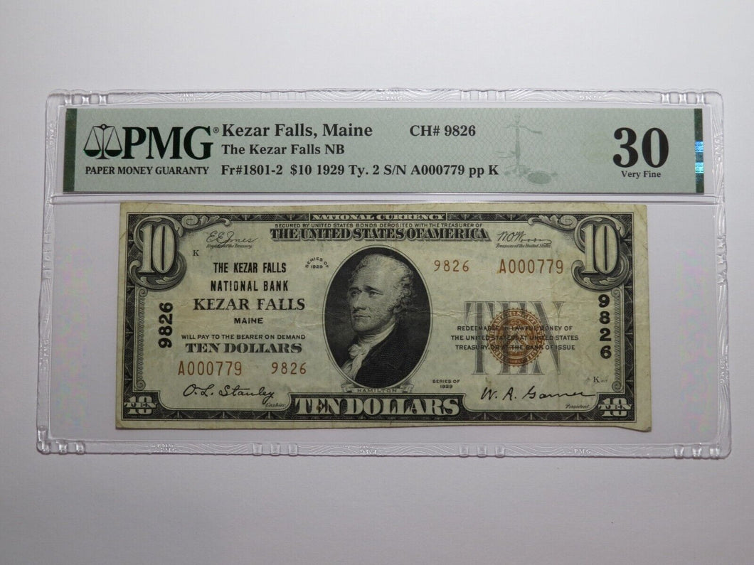 $10 1929 Kezar Falls Maine National Currency Bank Note Bill Ch. #9826 VF30 PMG