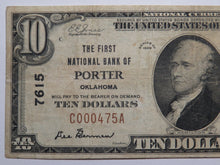 Load image into Gallery viewer, $10 1929 Porter Oklahoma National Currency Bank Note Bill Ch. #7615 Very Fine