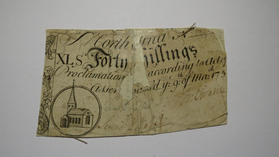 1754 Forty Shillings North Carolina NC Colonial Currency Bank Note Bill 40s RARE