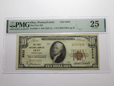 $10 1929 Oley Pennsylvania PA National Currency Bank Note Bill Ch. #8858 VF25