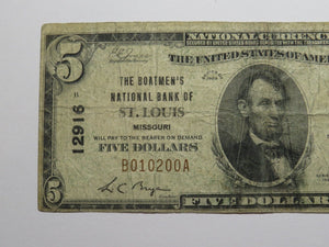 $5 1929 St. Louis Missouri MO National Currency Bank Note Bill! Ch #12916 Saint