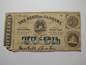 $.50 1863 Montgomery Alabama AL Obsolete Currency Bank Note Bill State of AL