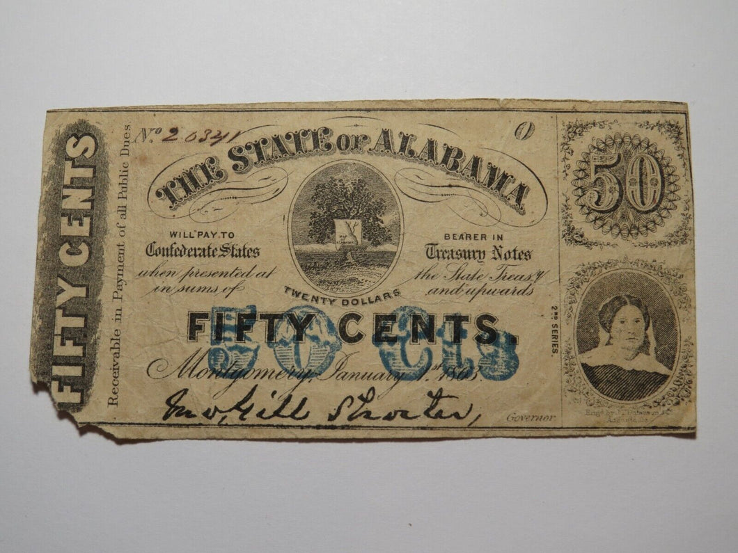 $.50 1863 Montgomery Alabama AL Obsolete Currency Bank Note Bill State of AL