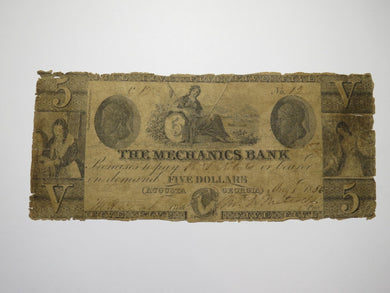 $5 1856 Augusta Georgia GA Obsolete Currency Bank Note Bill! The Mechanics Bank